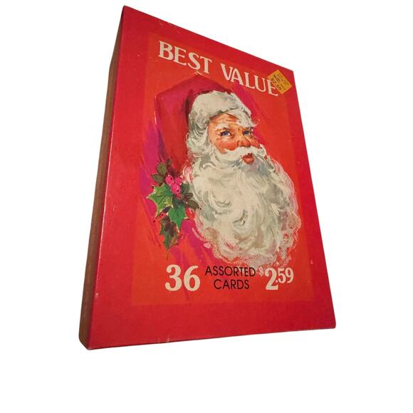 Vintage Christmas Card Box Only Santa Illustration Mid Century Best Value READ - Picture 2 of 7